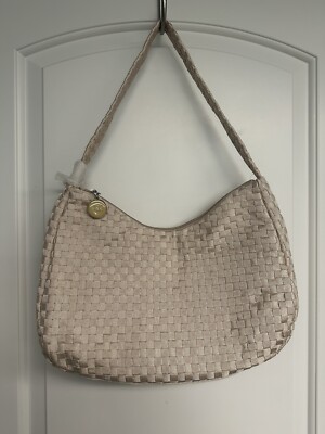 The Sak Woven Bamboo Purse Shoulder Bag Cream Beige New