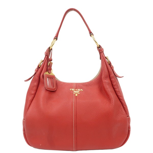 PRADA Logo Shoulder Bag Hand Bag Red Leather BR4373 Auth Used