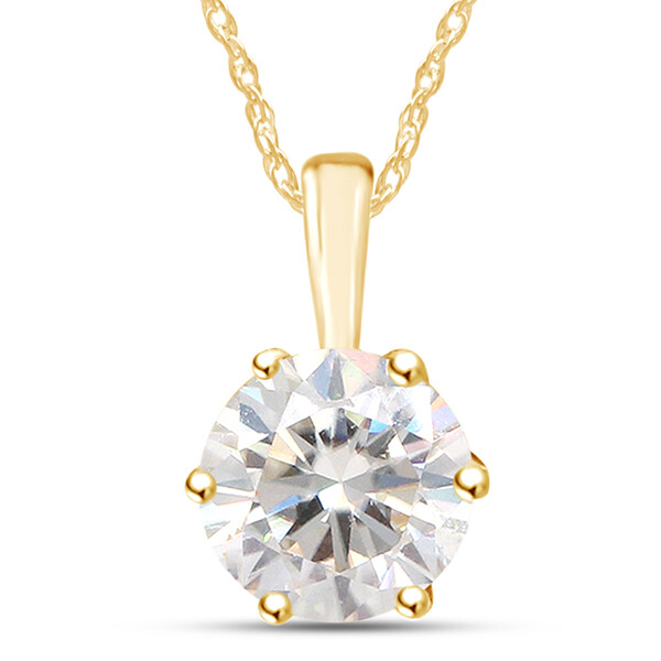 1.50ct Solitaire Pendant 18" Necklace Round Cut Moissanite in 10K Yellow Gold