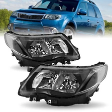 For 2009-2013 Subaru Forester Halogen Black Clear Headlights Headlamps L+R Pair