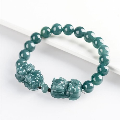 Certified Green Natural 9.5mm Burma A Jade jadeite Beads PiXiu Stretch Bracelet - Picture 2 of 9