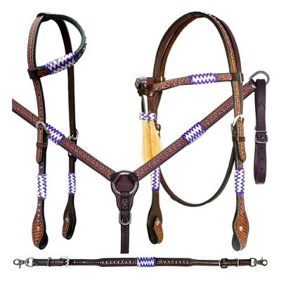 BE Bar H Equine Genuine Western American Leather Horse Premium Headstall &