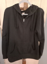 Women's Black Zip Hoodie Blue Skull Design Size Large