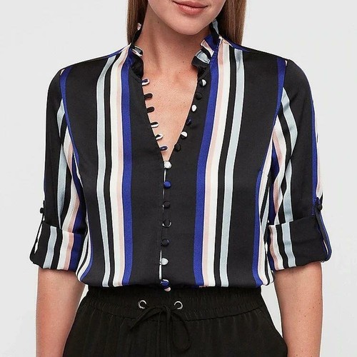 EXPRESS SLIM FIT SATIN STRIPED RUFFLE 