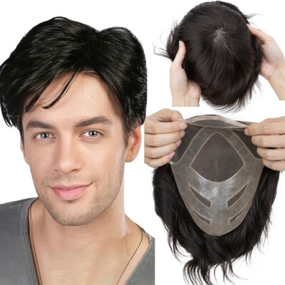 Herren Männer 100% Echthaar Perücke Toupet PU Haarteil Toupee Haarteile Forehead