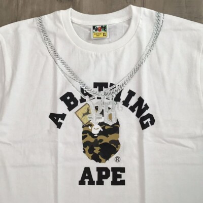 BAPE × Yellow Bucks Necklace College logo T-shirt White A Bathing