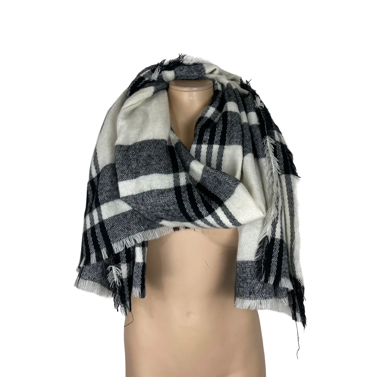 Merona Black and White Plaid Rectangular Scarf eBay