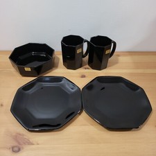 Arcoroc Octime Black Octagon France Set of 5 Salad Plates Mugs Bowl New Other