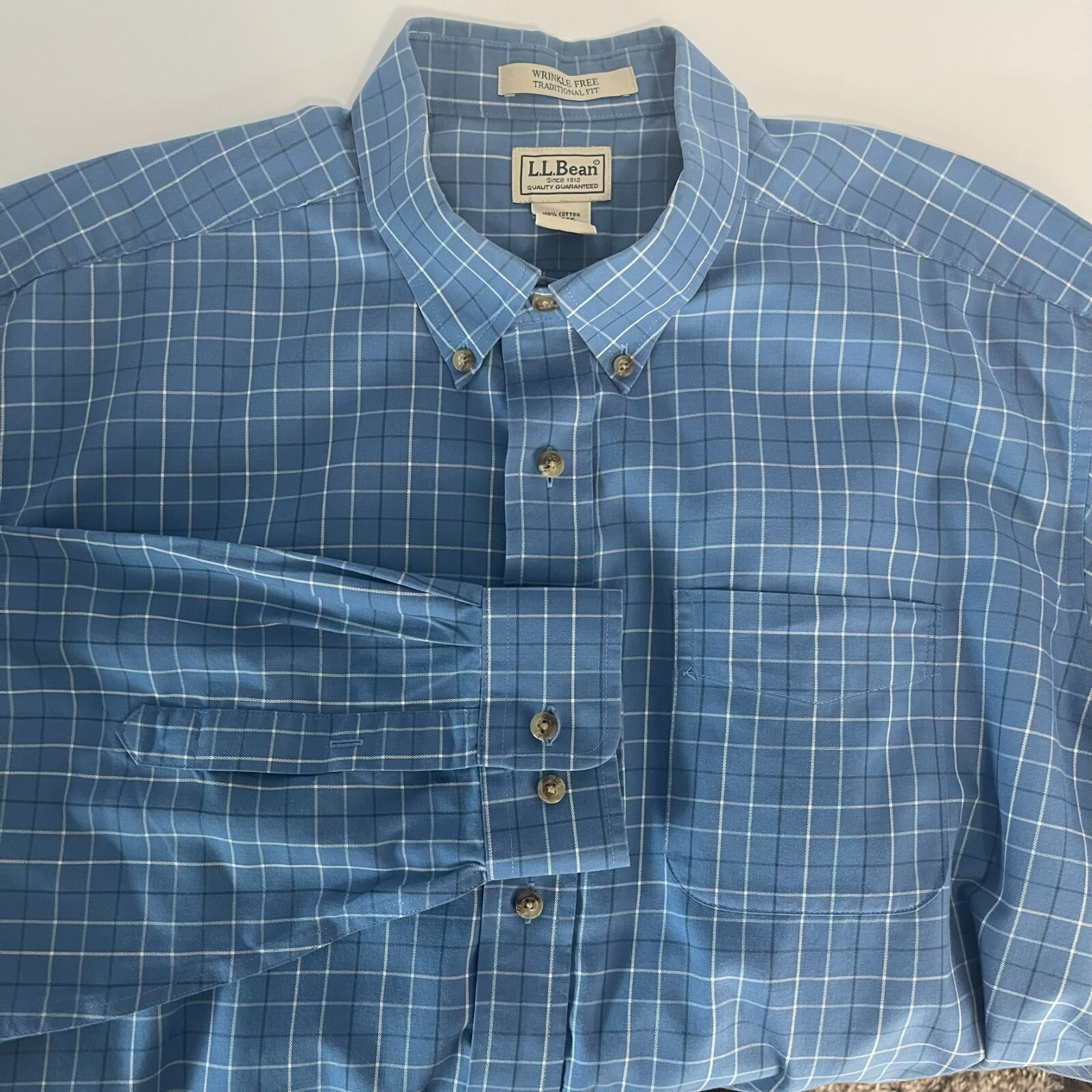 L.L. Bean Men's XL Button Down Shirt Blue Long Sleeve Wrinkle Free
