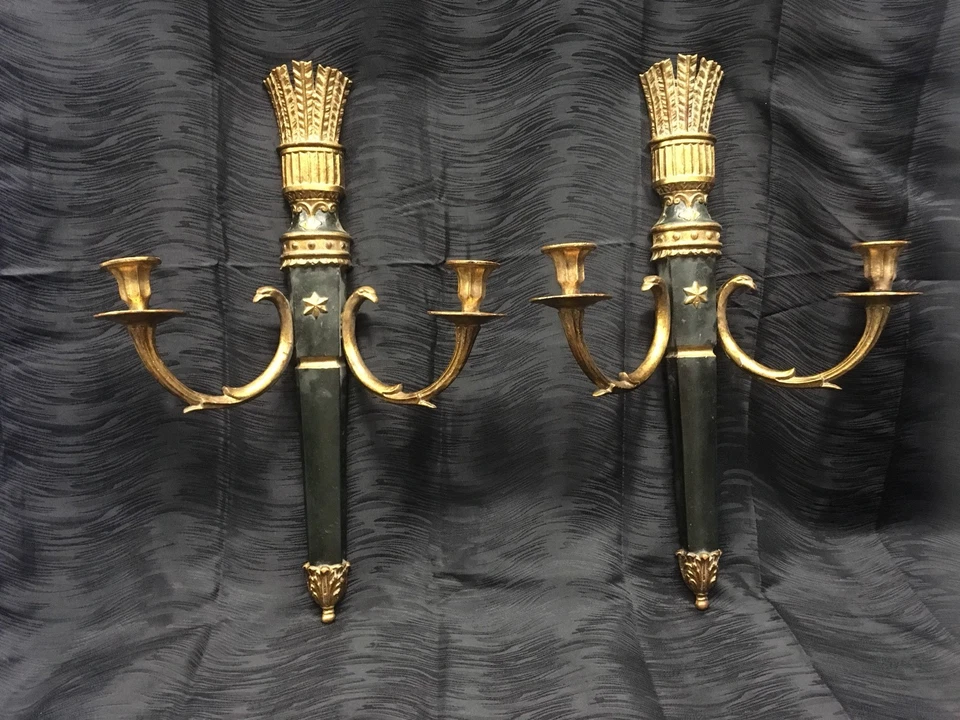 Raro Palladio Italiano Estilo Neoclásico Temático Aljaba Pareja de Apliques de Pared Dorados Foto 2 de 4