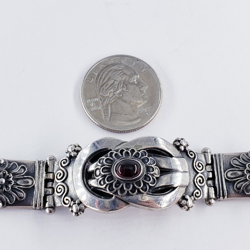 Bracciale Vintage Argento Sterling Edoardiano 7" Granato Antico Floreale Vittoriano - Foto 12 di 13
