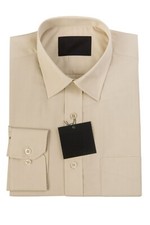 Mens Formal Cotton Shirt Ecru Beige Single Cuff Regular Collar Button Wedding