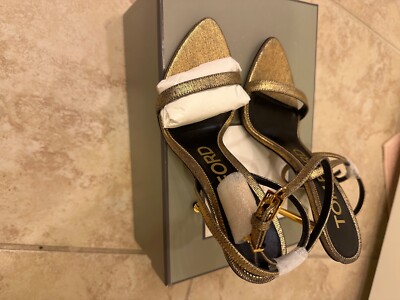 Tom Ford gold denim metallic sandal so 7.5. Brand new in box. 