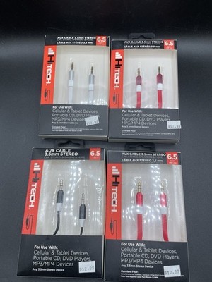 Lot of 4 HiTech 6.5ft AUX Cable 3.5mm Stereo, DVD, CD, MP3/MP4 New Sealed