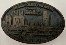 1993 Mobil Joliet Refinery 3.5"x2.5" Brass Buckle 1-5/8" Belt Width Made In USA