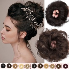 Straight Wavy Messy Bun 100 Real Human Hair Piece Scrunchie Updo Extensions US