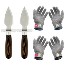Oyster Shucking Knife Set of 2 Stainless Steel Oyster Knifes and 2 Pairs Leve...