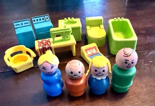 Vintage 1970s Little People Utility Set #725 Complete w/all-wood Figures