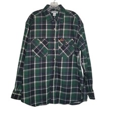 Carhartt Heavyweight Flannel Shirt Men XL Long Sleeve Plaid Green Blue Grunge