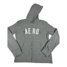 Aeropostale Women  s Hoodie Full Zip Sweatshirt Gray Size XL