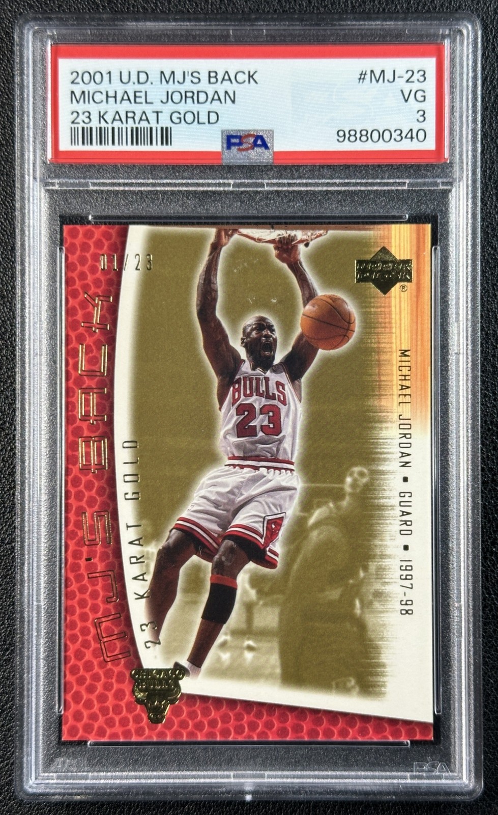 MICHAEL JORDAN PSA 3 2001 UPPER DECK UD MJ'S BACK #MJ-23 23 KARAT GOLD 01/23