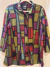 Ali Miles Women's Colorful Geometric Pattern Button-Up Cardigan Jacket Size L