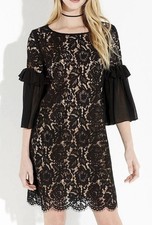 Karen Kane Elegant Black w/Nude Ruffle Sleeve Lace Overlay Dress Cocktail Sz S/P