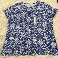 Croft and Barrow womens NWT The Classic Tee XXL 100% cotton blue damask