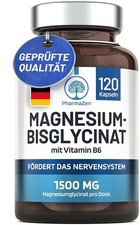 Magnesium Bisglycinat mit Vitamin B6 – Hochdosiert 1500 mg - 120 Kapseln