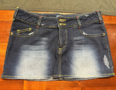 Holy Grail- Rare Vintage Y2K Fiorucci Rhinestone LowRise Denim Cherub Mini Skirt