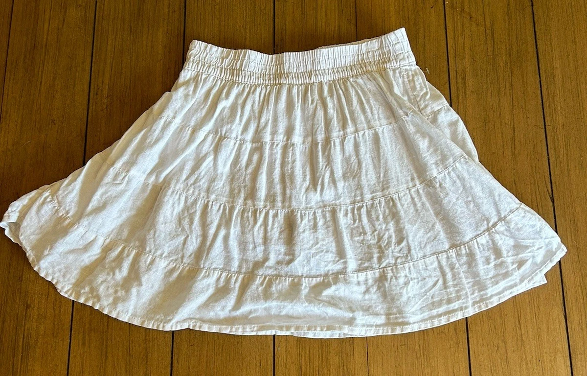 House of Harlow 1960 Womens Size Small Cream Ivory Tier Linen Skirt