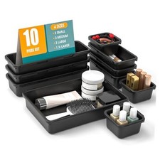 10 PCS Drawer Organizer Set, 4 Size Makeup Drawer Divider 10Pack Black