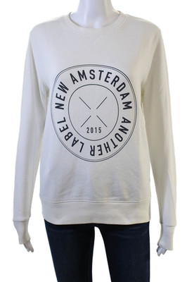 Another Label Unisex Pullover Sweatshirt White Graphic Crew Neck Size S