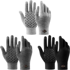 3 Pairs Winter Gloves for Men Women Warm Knit Gloves Touch Screen Anti-Slip Glov