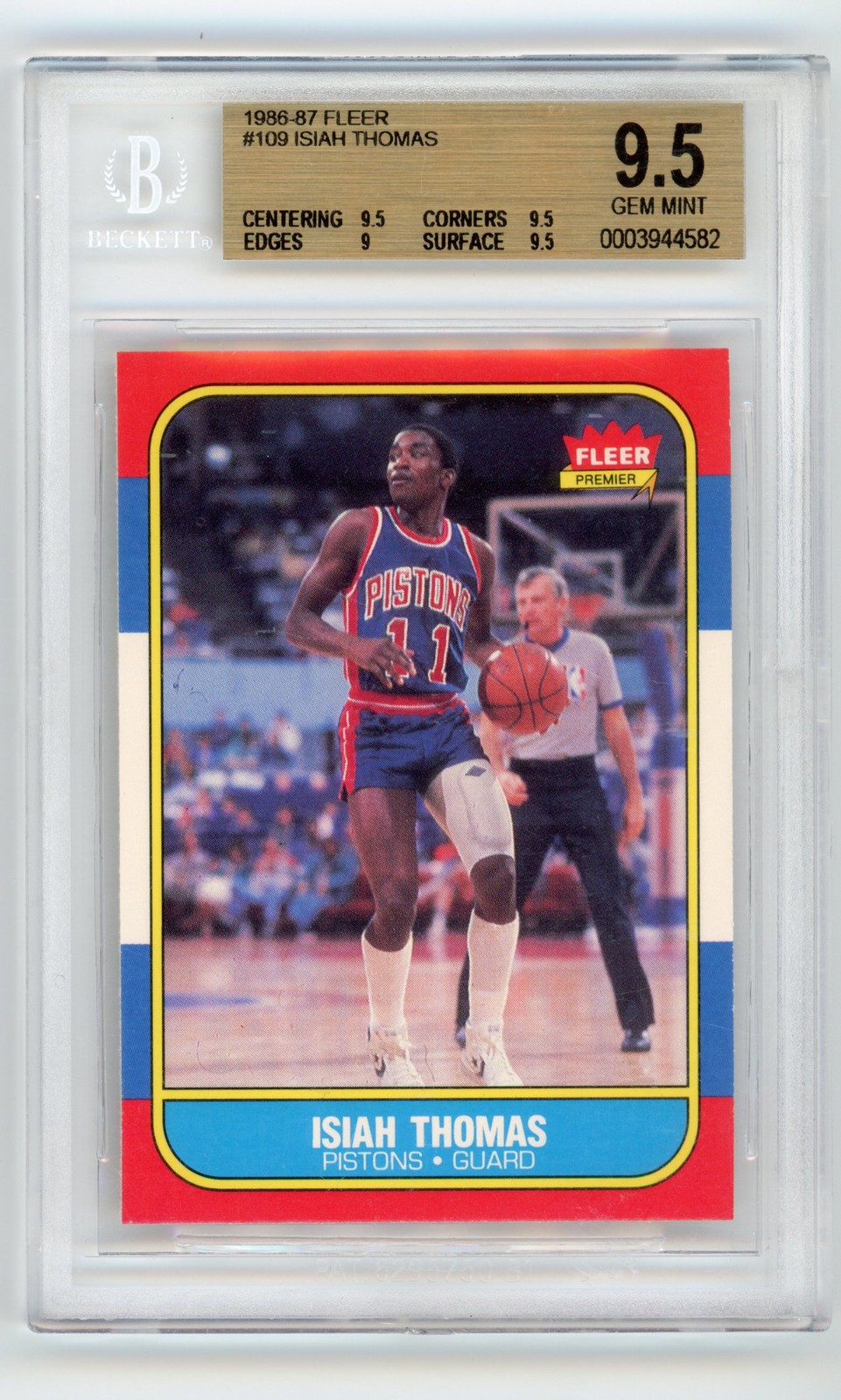 1986-87 FLEER ISIAH THOMAS BGS 9.5 GEM MINT #109 (9.5 9.5 9 9.5) PISTONS