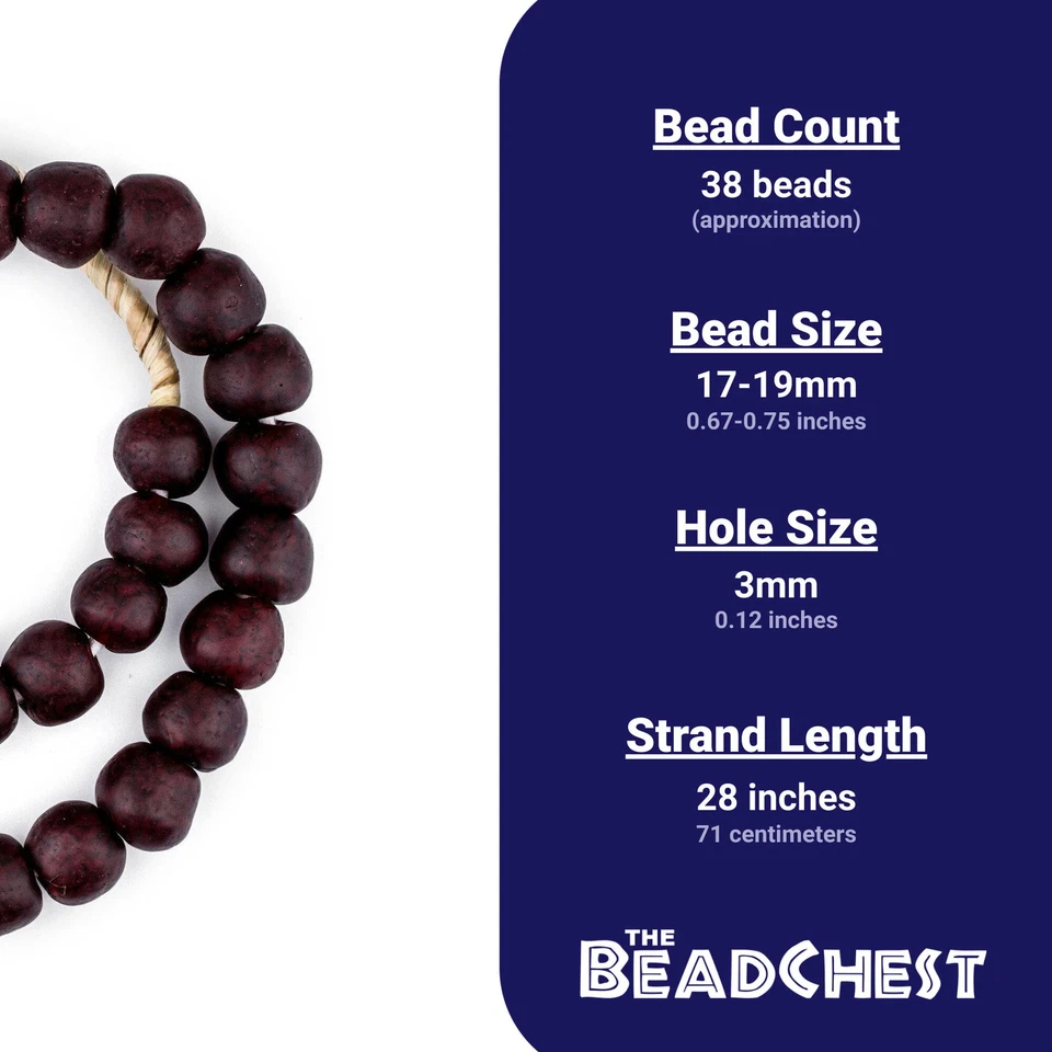 Red Black Swirl Recycled Glass Beads 18mm Ghana African Sea Glass Round Handmade - Image 4 of 4