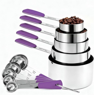 Measuring Cups & Spoons Set Stainless Steel 10 Piece Cooking & Baking