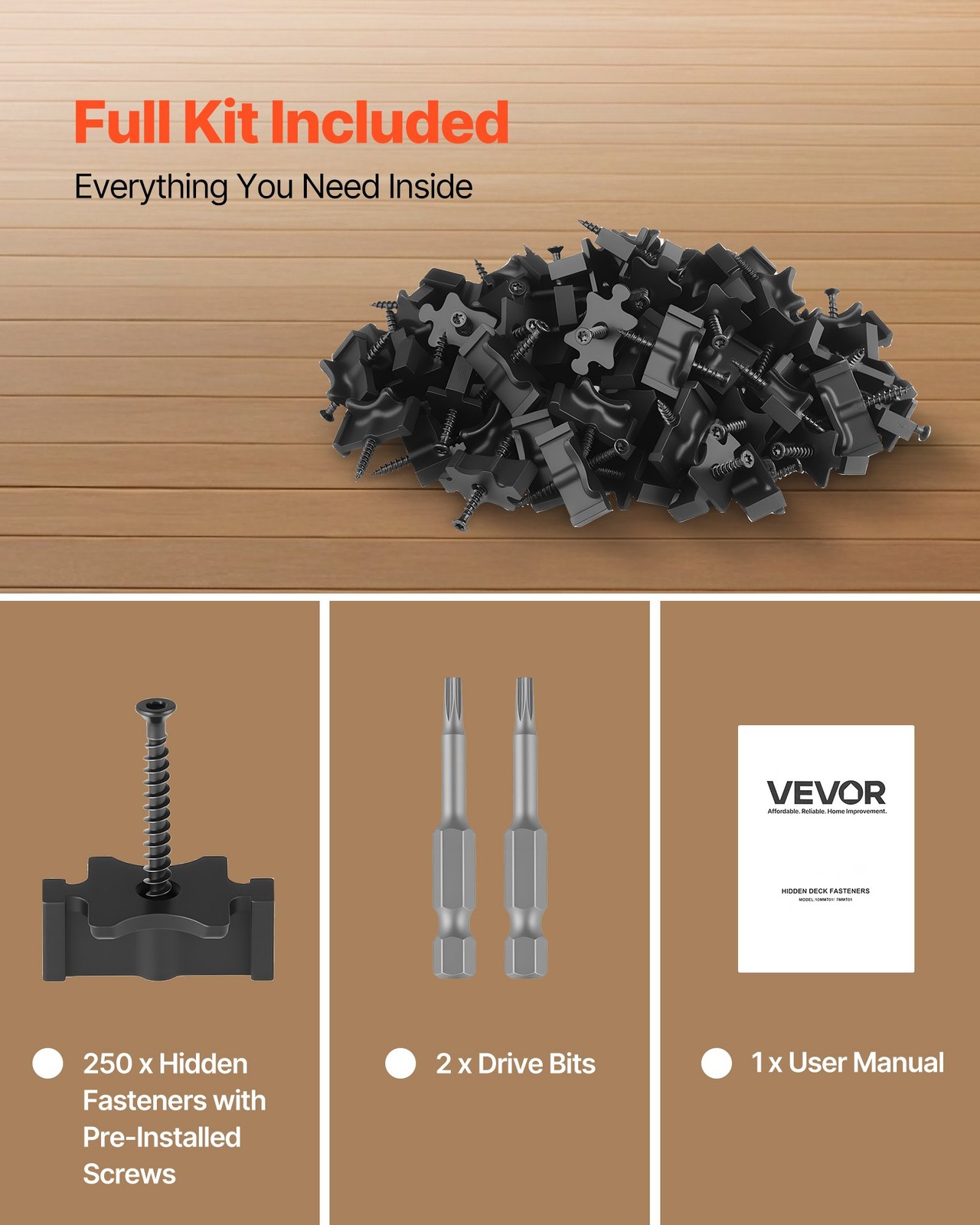 VEVOR 250PCS Hidden Deck Fasteners for Composite Decking Board,Universal Composi