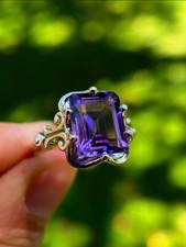 Natural Amethyst Ring 925 Sterling Silver Emerald Cut Ring.