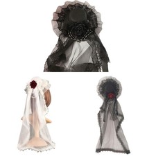 Lace Bridal Veil Hat Gothic Headwear Halloween Black Veil Small Hat