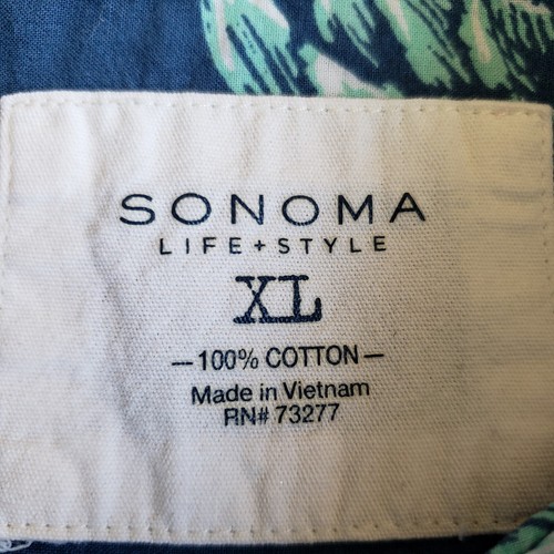 Sonoma Womans Shirt XL Blue Pineapples Cotton Roll Up Roll Tab 3/4 Sleeves - Picture 3 of 10