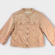 LOFT Womens Linen Blend Blazer Crop Denim Utility Jacket Peach Pink Raw Hem M
