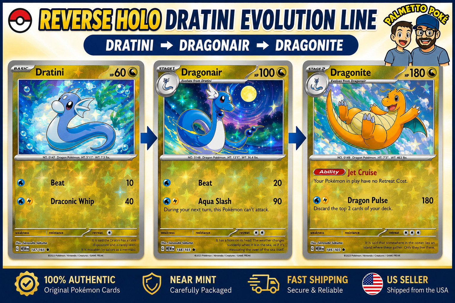 Pokémon Dratini Dragonair Dragonite Rare Reverse Holo 180 HP 149/165 SV151 Card