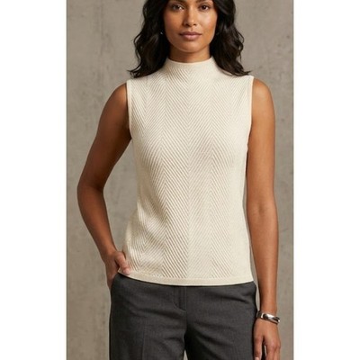 Linda Allard Ellen Tracy Knit Mock Neck Blouse Preppy Quiet Luxury Old Money