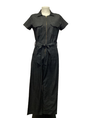 ALBION Black Short Sleeve Zip Front Belted Jumpsuit  Sz. XS