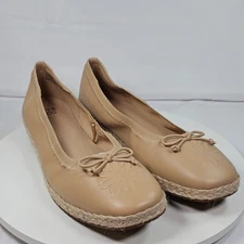 FRYE AND CO. Willow Ballet Flats Tan Espadrille Trim Bow Detail Women's Size 9M