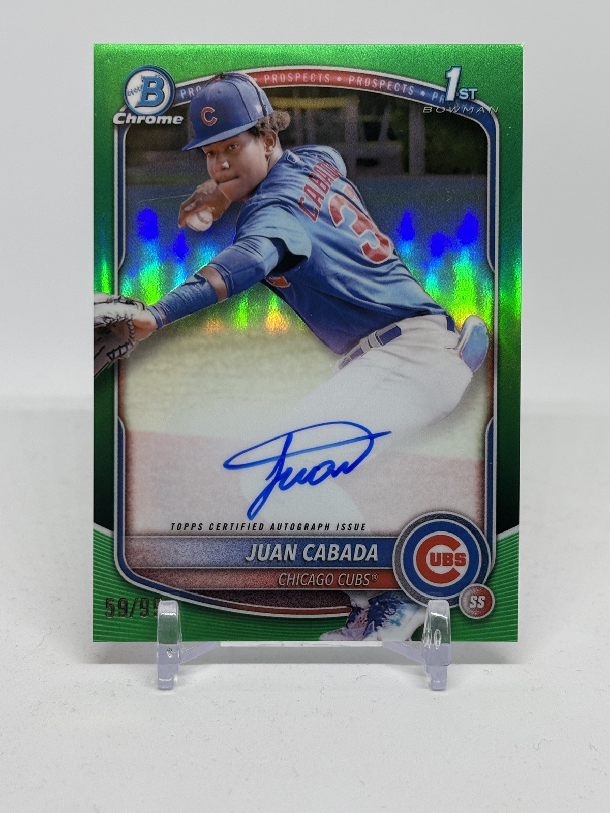 2025 Bowman Chrome Juan Cabada 1st Prospect Green Refractor Auto 59/99 #CPA-JC