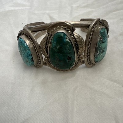 Vintage Navajo Turquoise Cuff Bracelet Sterling Silver