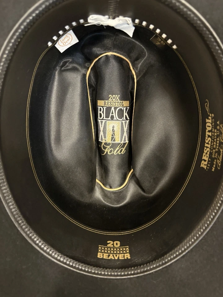 Chapéu de cowboy Resistol 20X ouro preto autoconformado longo oval tamanho 7 castor 20X - Imagem 2 de 3