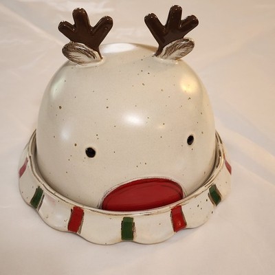 Mud Pie Reindeer Covered Dip Server Ceramic Holiday Cheese Ball Dish Hard 2 Find
